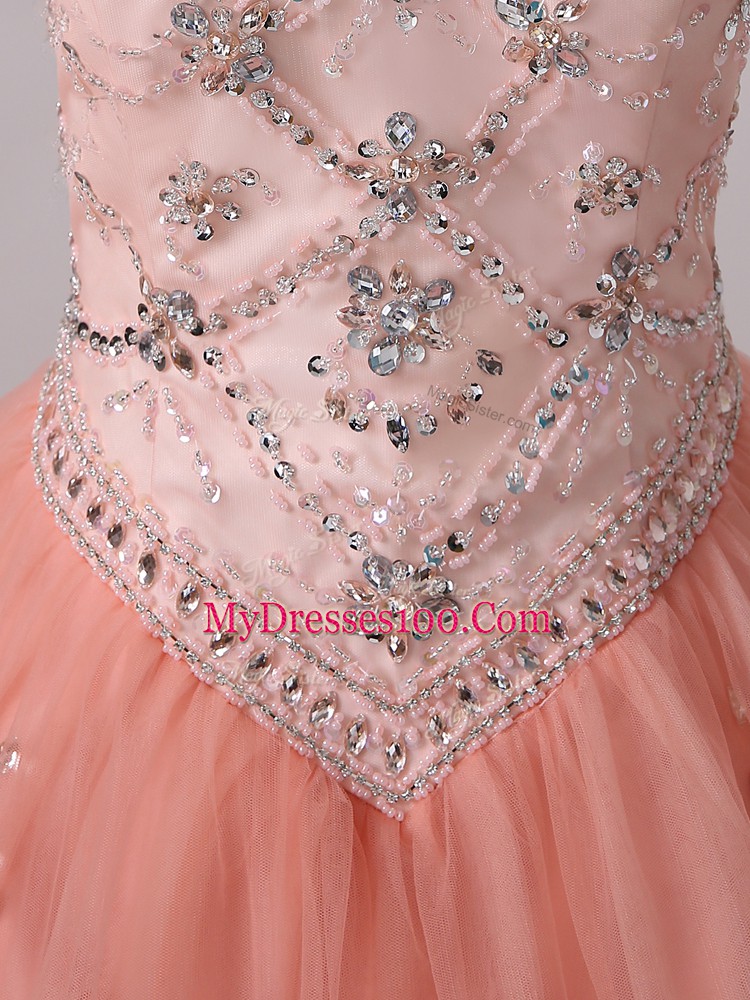 Tulle Sleeveless Floor Length Quinceanera Dress and Beading