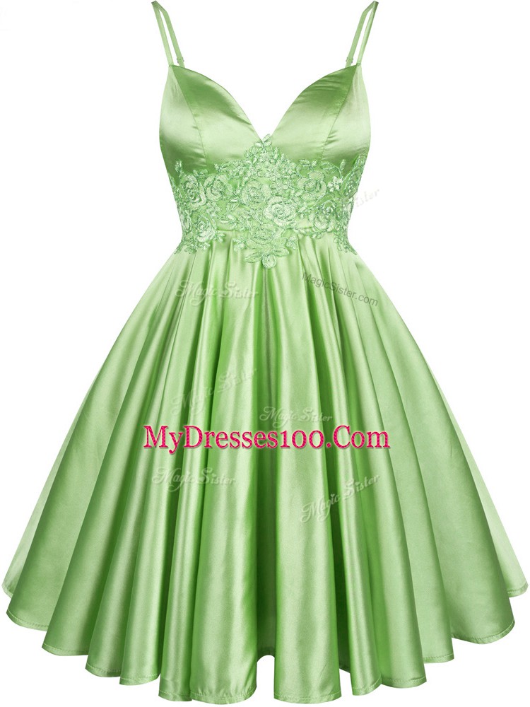 Sexy Green Lace Up Dama Dress for Quinceanera Lace Sleeveless Knee Length