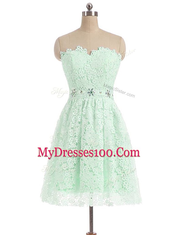 Sweet Apple Green Sleeveless Beading and Lace Mini Length Prom Party Dress