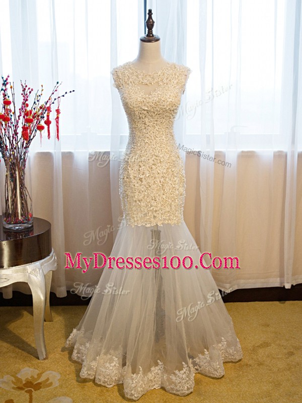 Stylish Tulle Scoop Sleeveless Side Zipper Beading and Lace and Appliques Prom Gown in Eggplant Purple