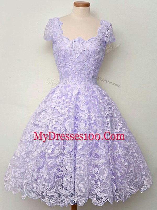 Lavender Scoop Neckline Lace Dama Dress Sleeveless Lace Up