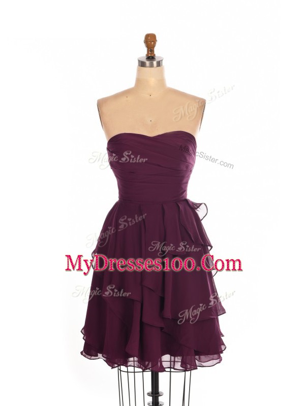Burgundy Bridesmaid Gown Prom and Party and Wedding Party with Ruffled Layers Sweetheart Sleeveless Zipper