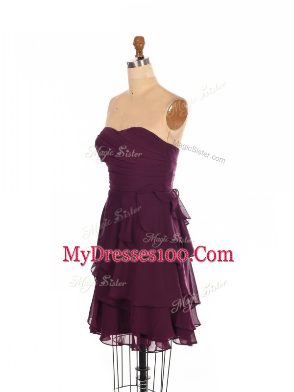 Burgundy Bridesmaid Gown Prom and Party and Wedding Party with Ruffled Layers Sweetheart Sleeveless Zipper
