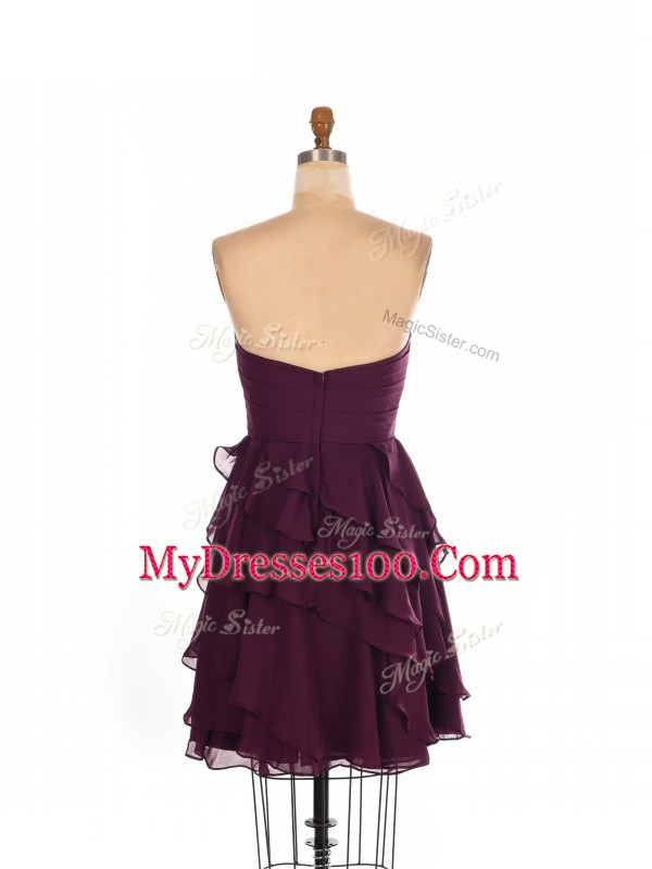 Burgundy Bridesmaid Gown Prom and Party and Wedding Party with Ruffled Layers Sweetheart Sleeveless Zipper