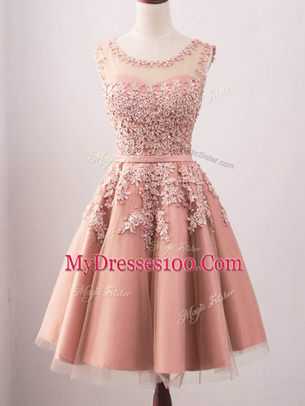 Low Price Tulle Sleeveless Knee Length Dama Dress for Quinceanera and Lace