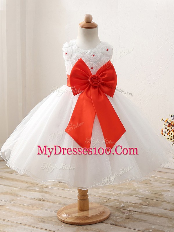 Glorious White Sleeveless Mini Length Bowknot Zipper Kids Formal Wear