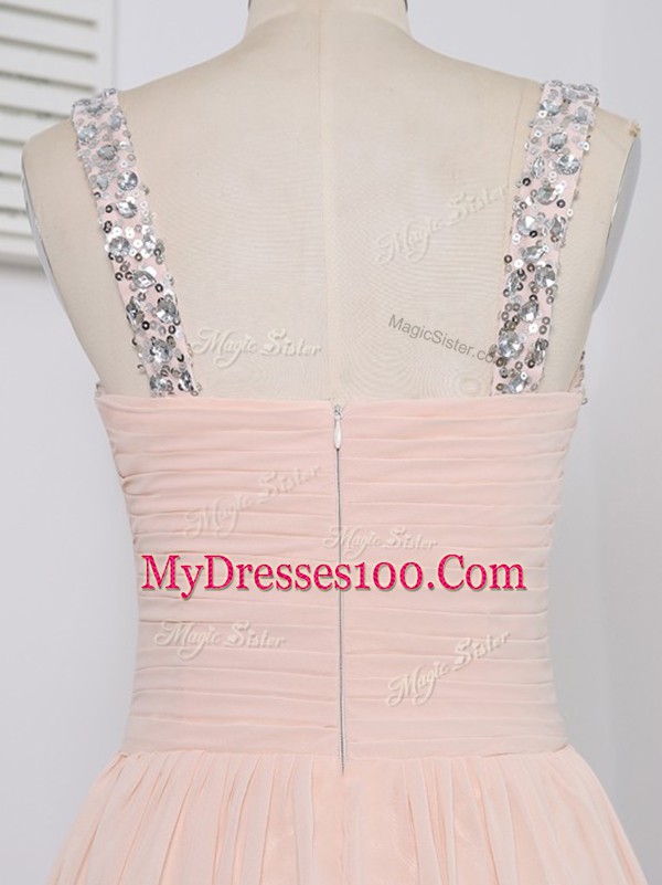 Peach Sleeveless Chiffon Zipper Prom Dress for Prom and Party and Military Ball