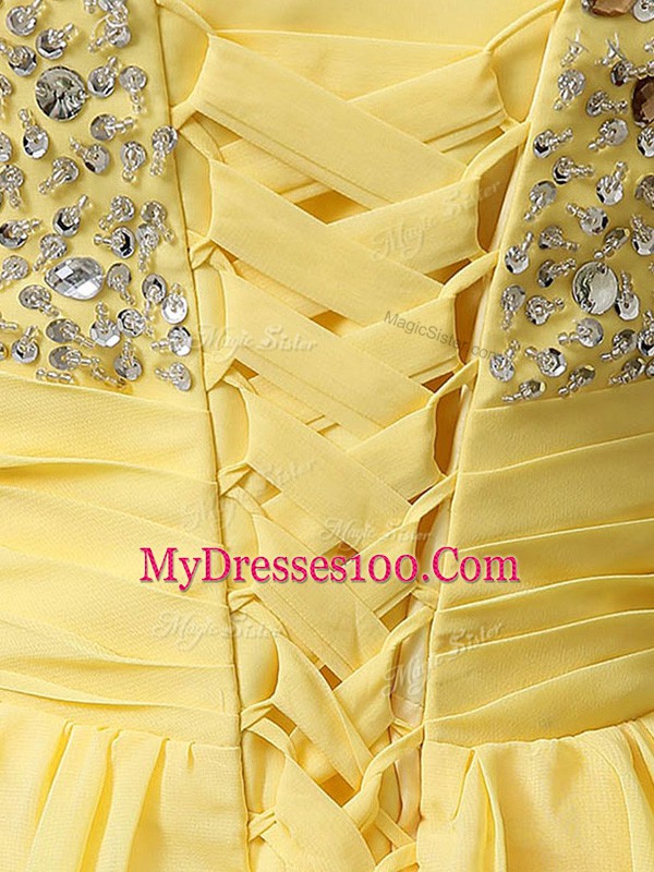 Stylish Baby Blue Dress for Prom Prom and Military Ball and Sweet 16 with Beading and Ruching Sweetheart Sleeveless Lace Up
