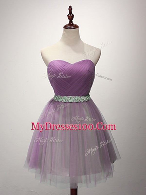 Tulle Sweetheart Sleeveless Lace Up Ruching Damas Dress in Lilac