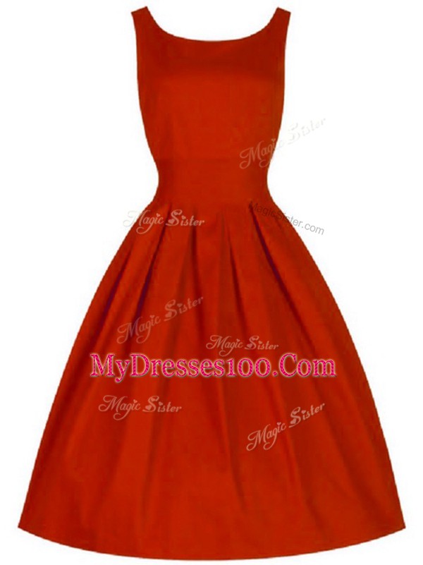 Extravagant Red Taffeta Lace Up Dama Dress Sleeveless Knee Length Ruching