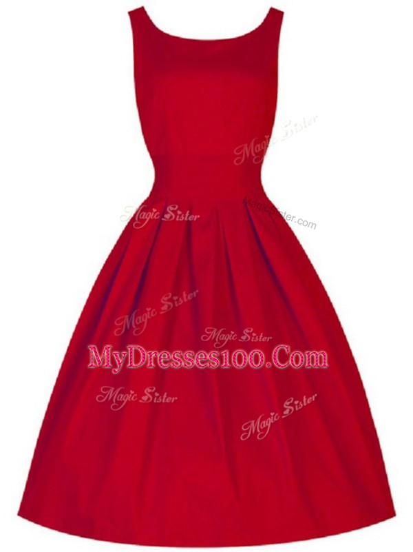 Scoop Sleeveless Lace Up Wedding Party Dress Red Taffeta