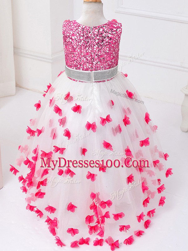 Pretty A-line Child Pageant Dress White Scoop Tulle Sleeveless High Low Zipper