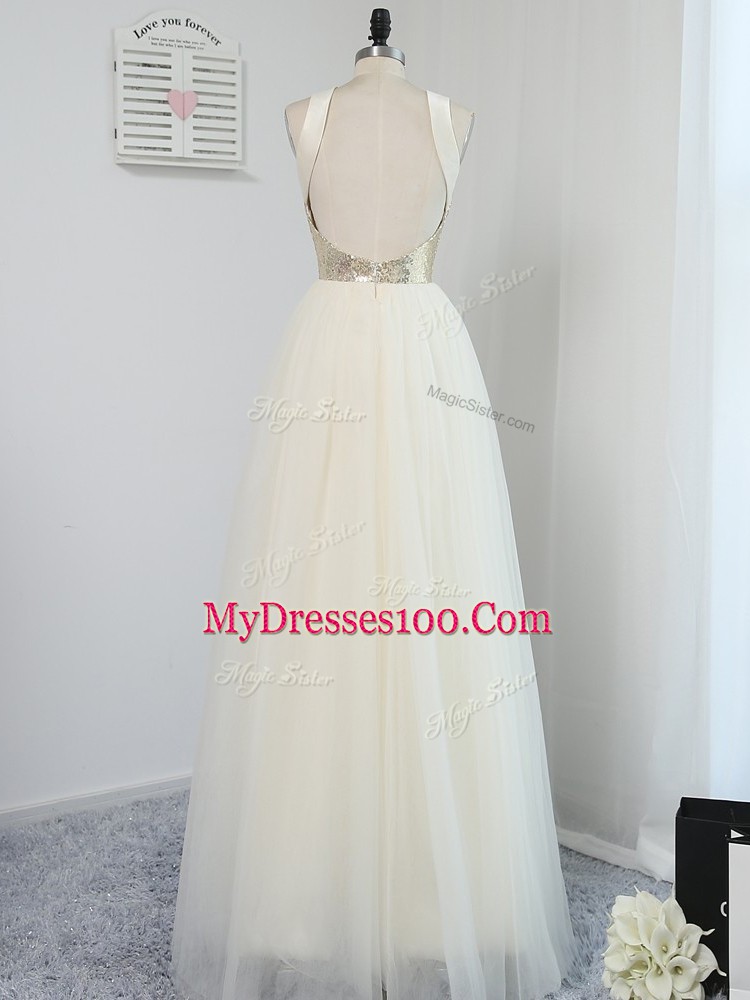 Sleeveless Sequins Backless Bridesmaid Dress