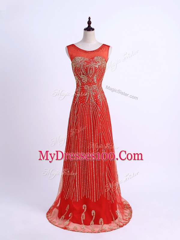 Vintage Sweetheart Sleeveless Floor Length Beading Red Tulle