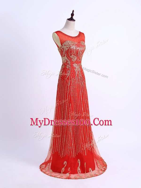 Vintage Sweetheart Sleeveless Floor Length Beading Red Tulle