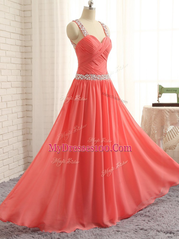 Sleeveless Beading and Ruching Criss Cross Prom Gown