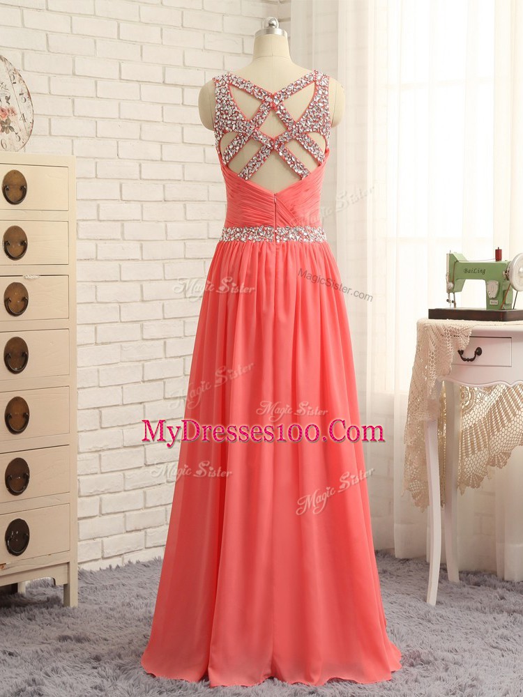Sleeveless Beading and Ruching Criss Cross Prom Gown
