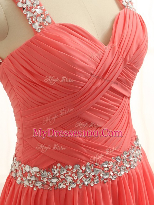 Sleeveless Beading and Ruching Criss Cross Prom Gown