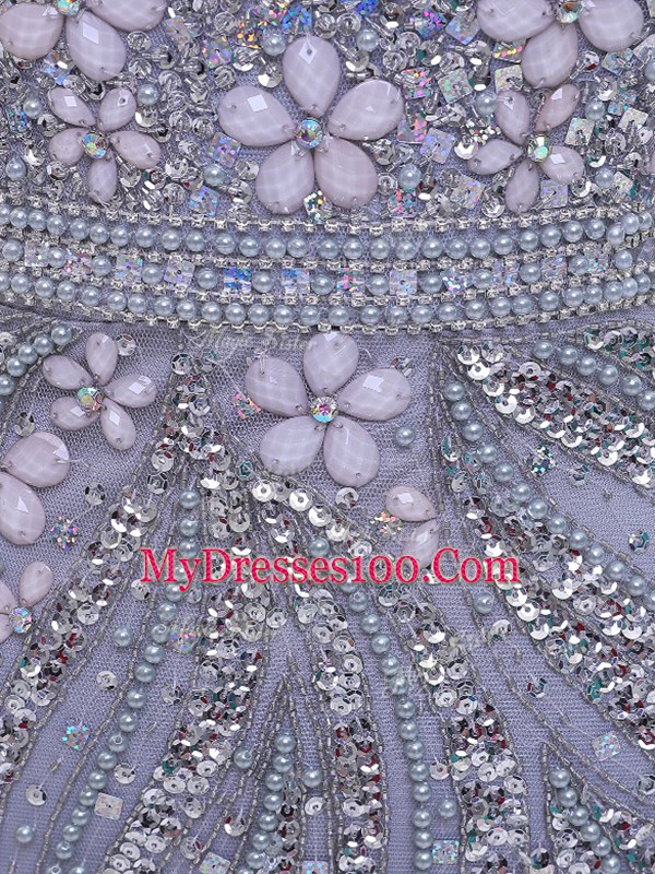 Dramatic 3 4 Length Sleeve Brush Train Zipper Beading Prom Dresses