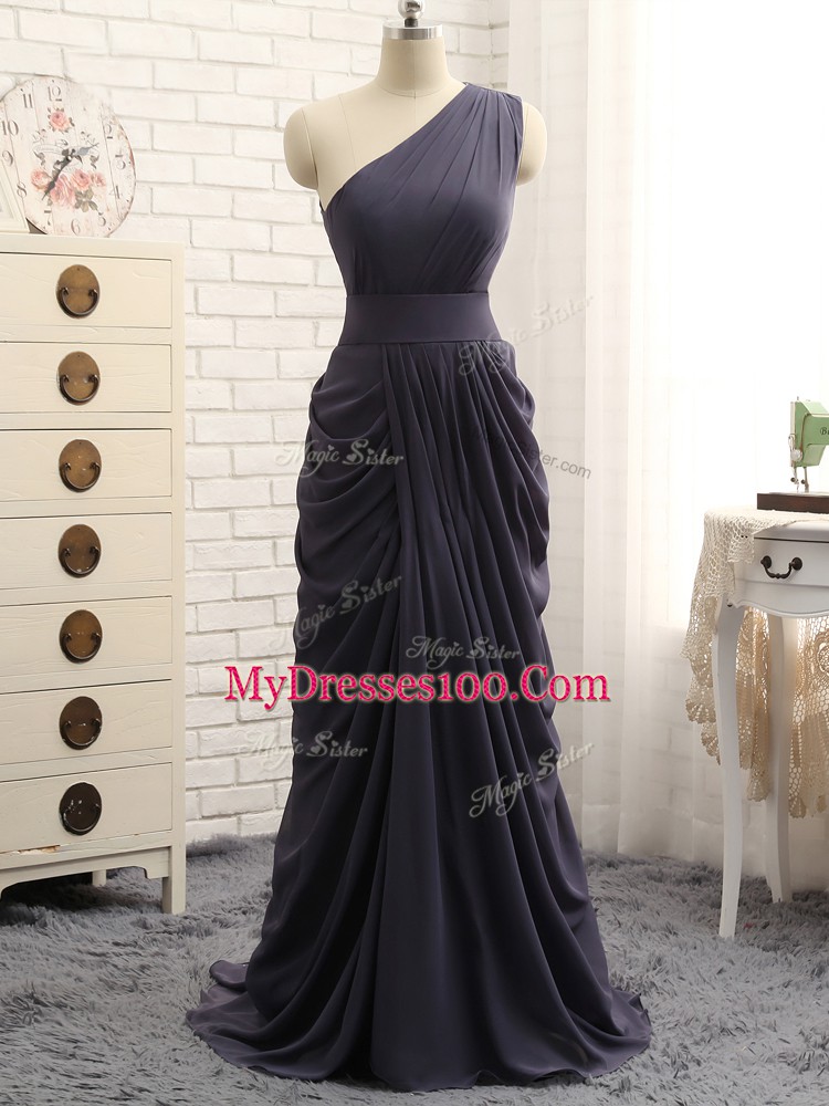 Grey Chiffon Zipper Dama Dress for Quinceanera Sleeveless Floor Length Pick Ups