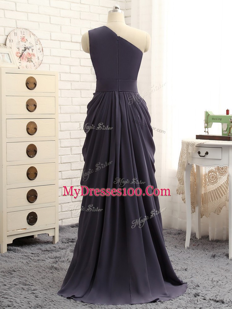 Grey Chiffon Zipper Dama Dress for Quinceanera Sleeveless Floor Length Pick Ups