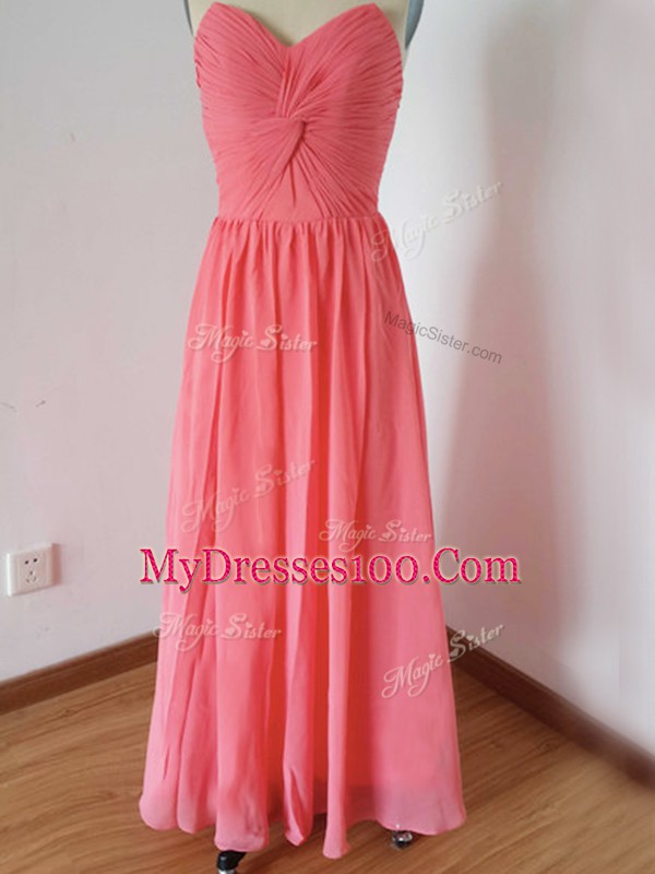 Watermelon Red Sweetheart Zipper Ruching Bridesmaid Dresses Sleeveless
