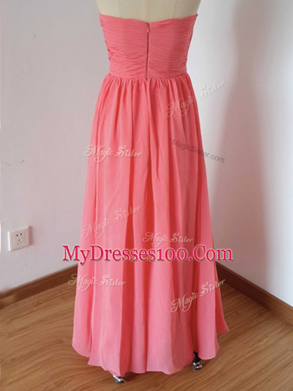 Watermelon Red Sweetheart Zipper Ruching Bridesmaid Dresses Sleeveless