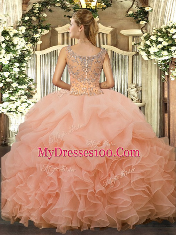 Top Selling Sleeveless Clasp Handle Floor Length Beading and Ruffled Layers Quinceanera Gown