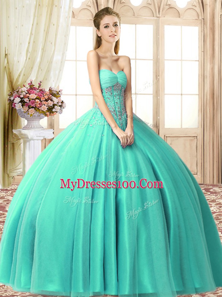 Designer Sleeveless Lace Up Floor Length Beading Ball Gown Prom Dress