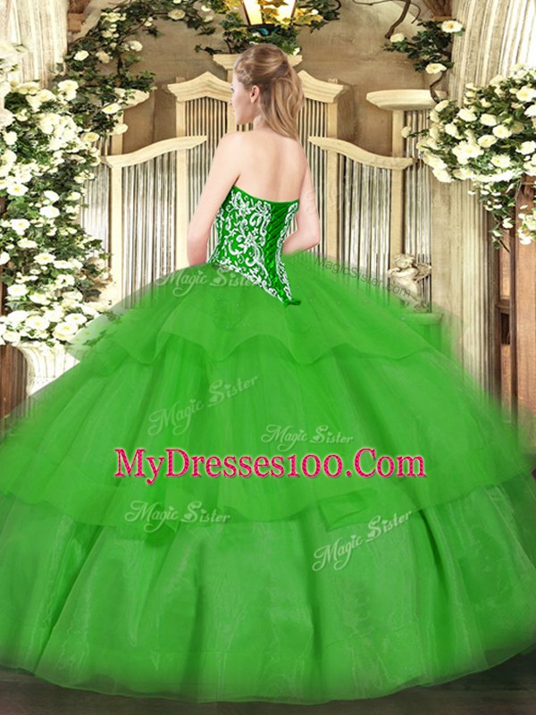 Latest Fuchsia Ball Gowns Tulle Sweetheart Sleeveless Beading and Ruffled Layers Floor Length Lace Up Sweet 16 Dress