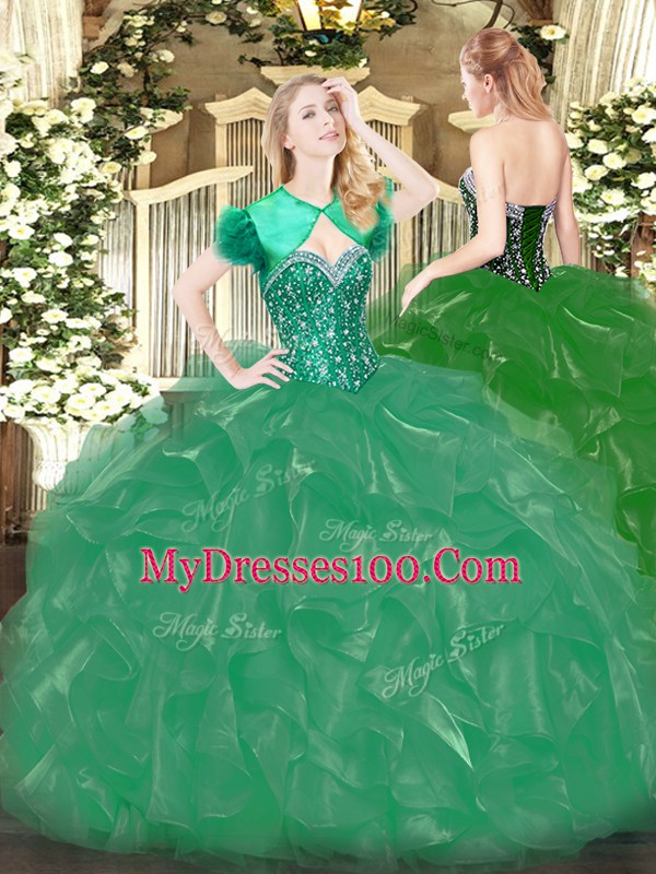 Clearance Sweetheart Sleeveless Lace Up Sweet 16 Dress Turquoise Organza