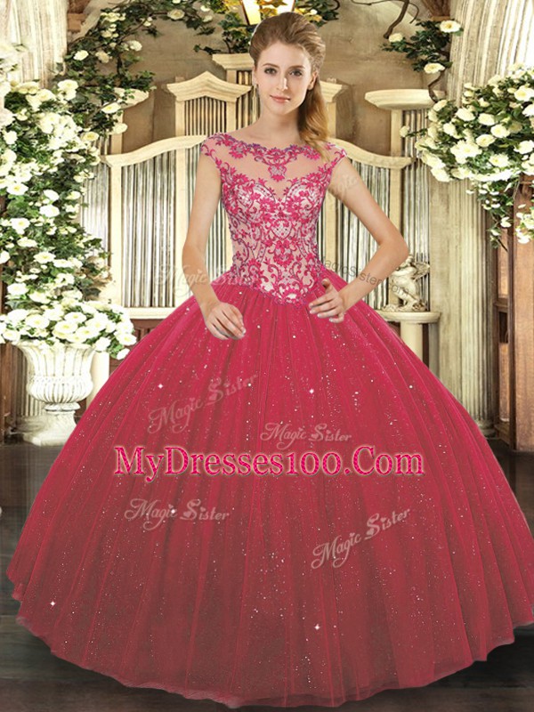 Artistic Tulle Cap Sleeves Floor Length Quinceanera Gowns and Beading and Appliques