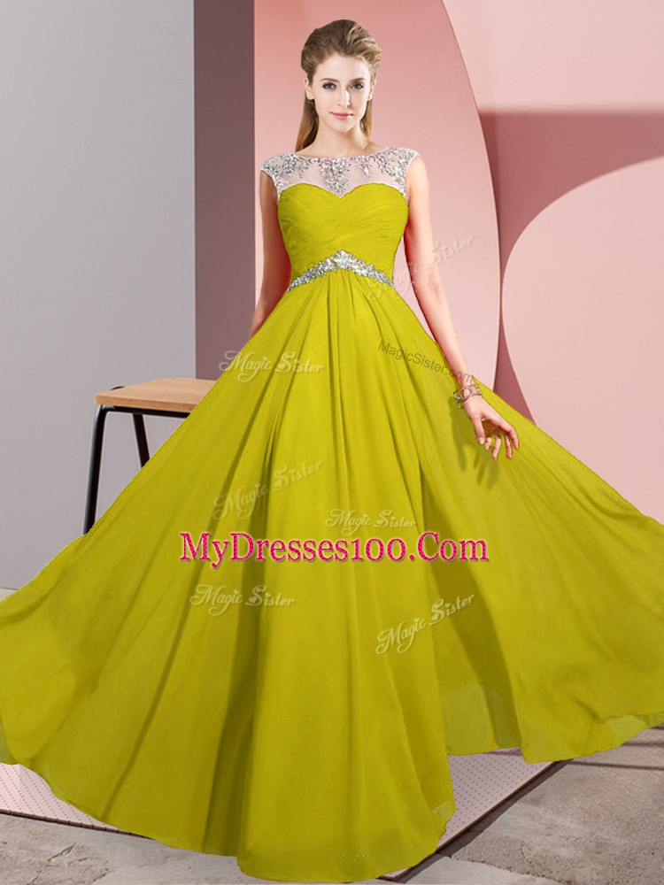 Chiffon Sleeveless Floor Length Prom Evening Gown and Beading