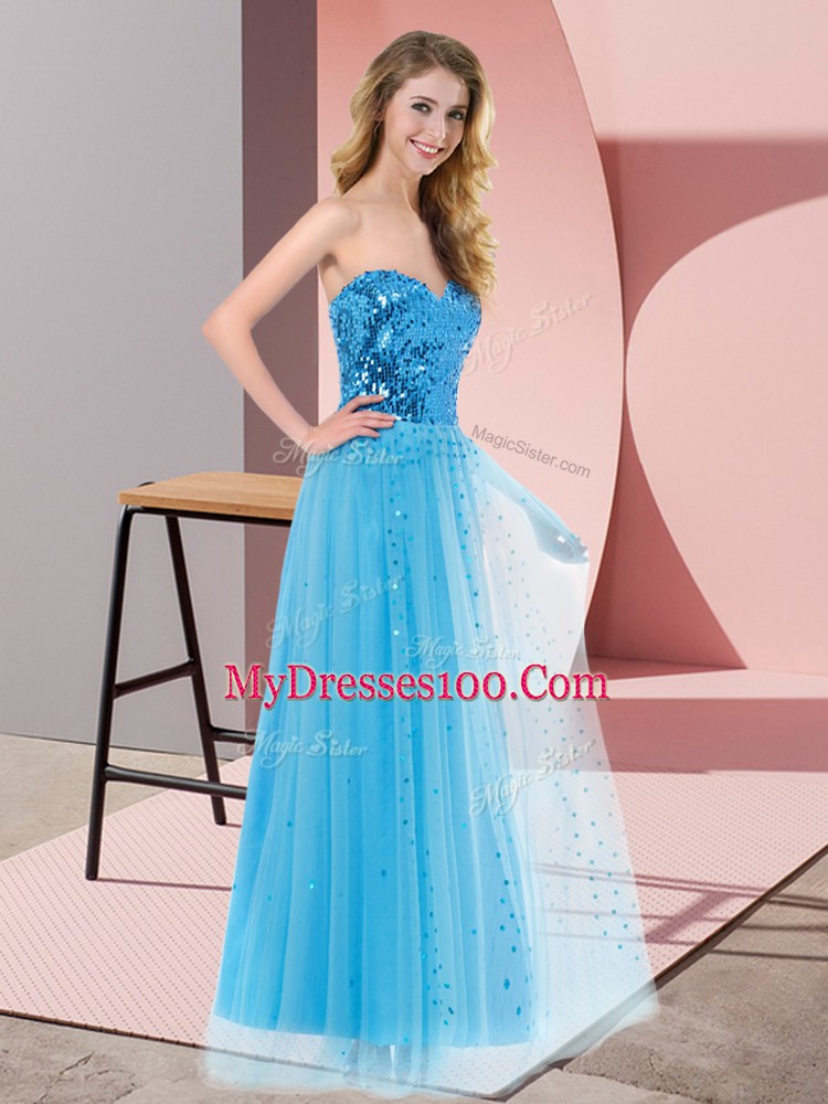 Beautiful Tulle Sleeveless Floor Length Evening Dress and Sequins