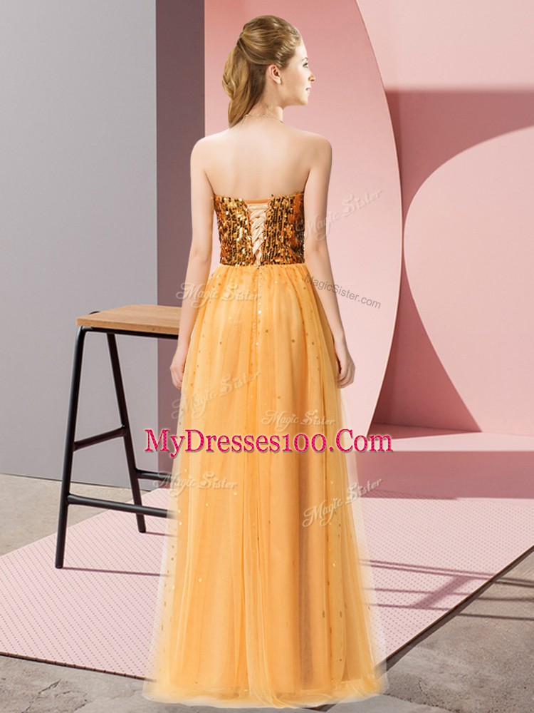 Beautiful Tulle Sleeveless Floor Length Evening Dress and Sequins