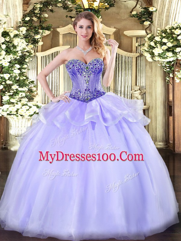 Extravagant Lavender Sweetheart Lace Up Beading Quinceanera Gowns Sleeveless