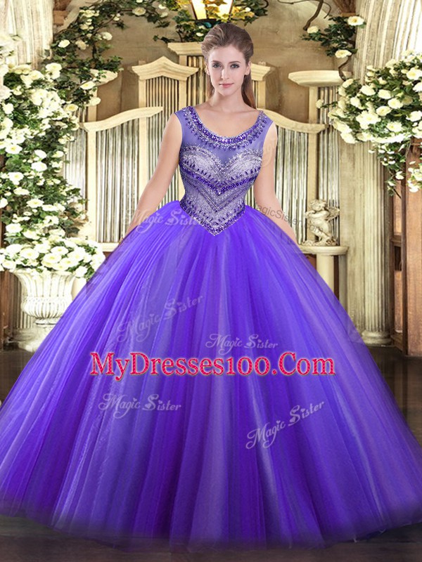 Sweet Ball Gowns Sweet 16 Dress Eggplant Purple Scoop Tulle Sleeveless Floor Length Lace Up