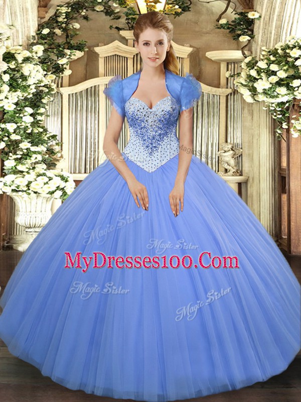 Beautiful Baby Blue Lace Up Vestidos de Quinceanera Beading Sleeveless Floor Length