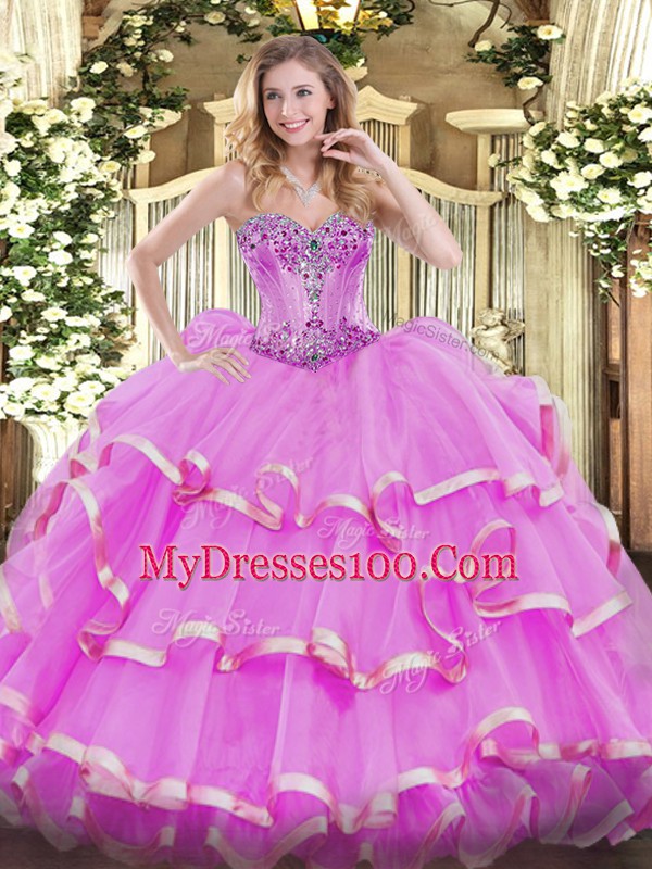 Sleeveless Lace Up Floor Length Beading and Ruffles Quinceanera Gowns