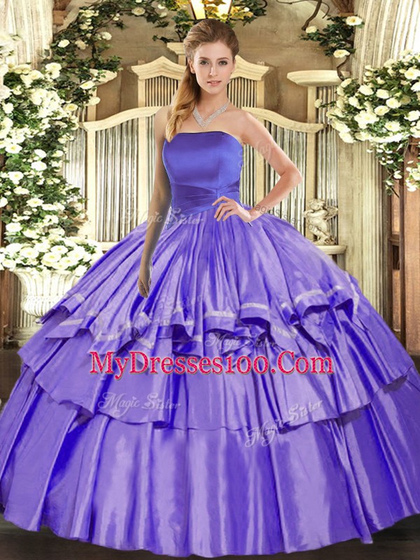 High Class Floor Length Lavender Quinceanera Dress Organza Sleeveless Ruffled Layers
