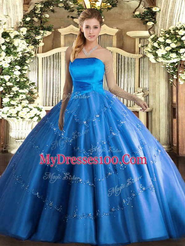 Delicate Sleeveless Appliques Lace Up Sweet 16 Quinceanera Dress