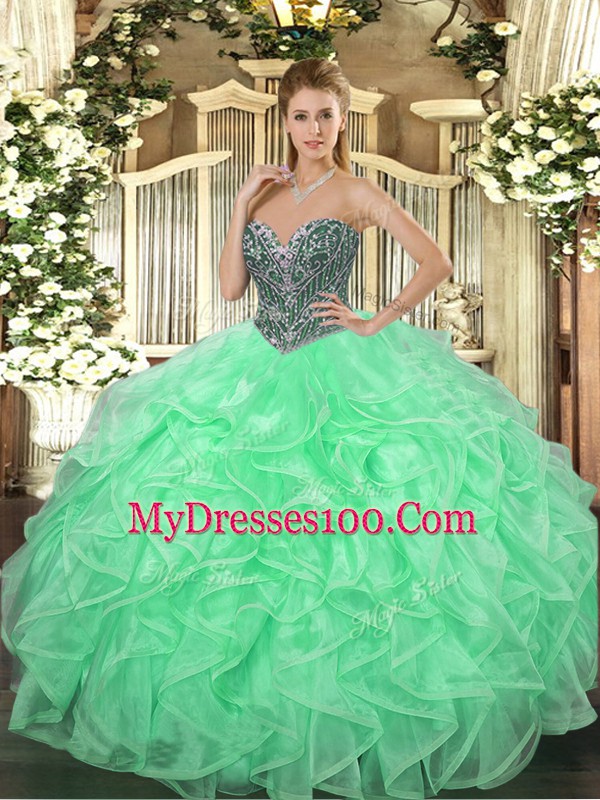 Sleeveless Lace Up Floor Length Beading and Ruffles Quinceanera Dresses
