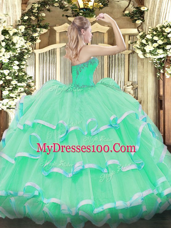 Hot Selling Sweetheart Lace Up Beading and Ruffles Quinceanera Gowns Sleeveless