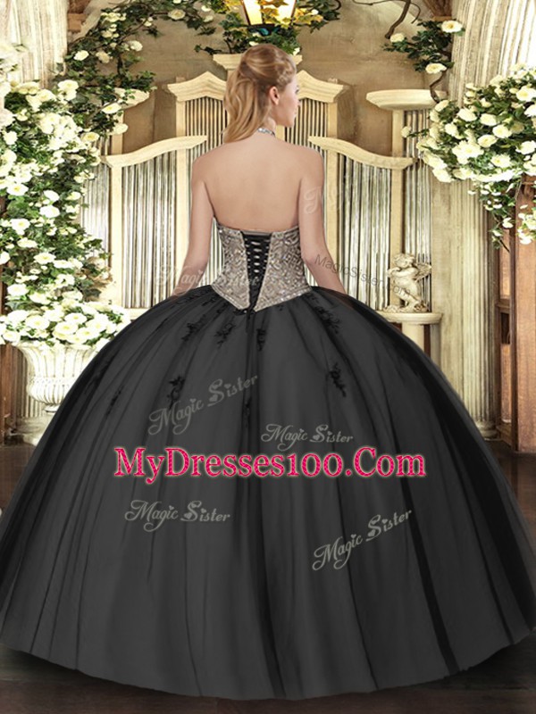 Fitting Fuchsia Lace Up Quinceanera Dresses Beading and Appliques Sleeveless Floor Length