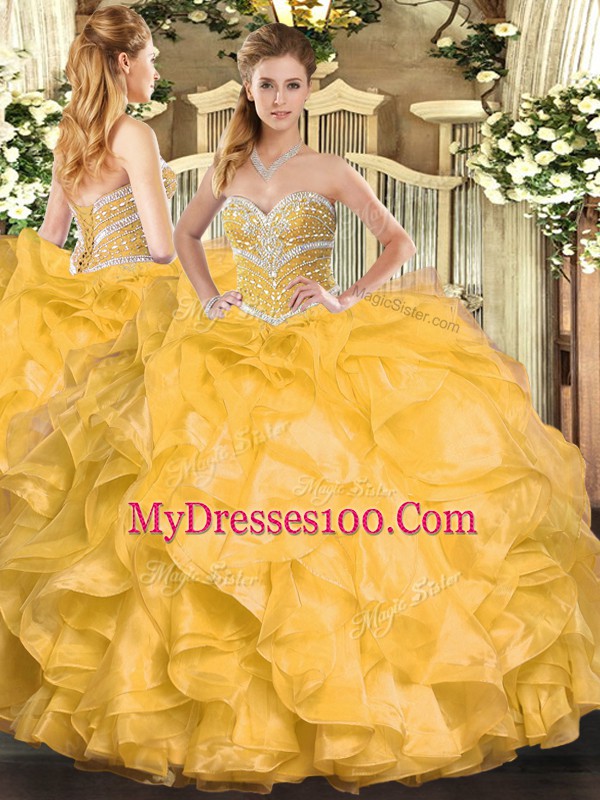 High End Organza Sleeveless Floor Length Sweet 16 Quinceanera Dress and Beading and Ruffles