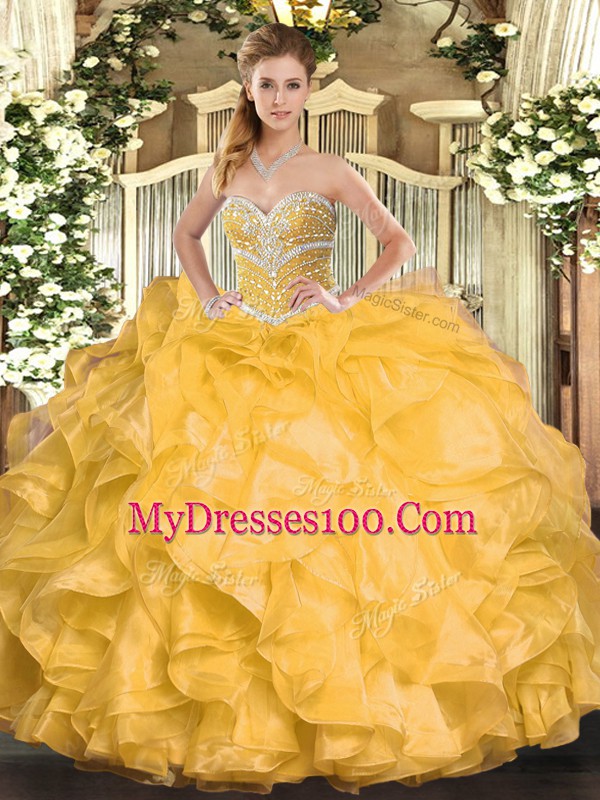 High End Organza Sleeveless Floor Length Sweet 16 Quinceanera Dress and Beading and Ruffles