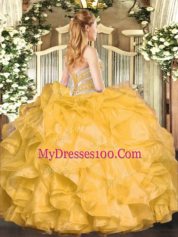 High End Organza Sleeveless Floor Length Sweet 16 Quinceanera Dress and Beading and Ruffles