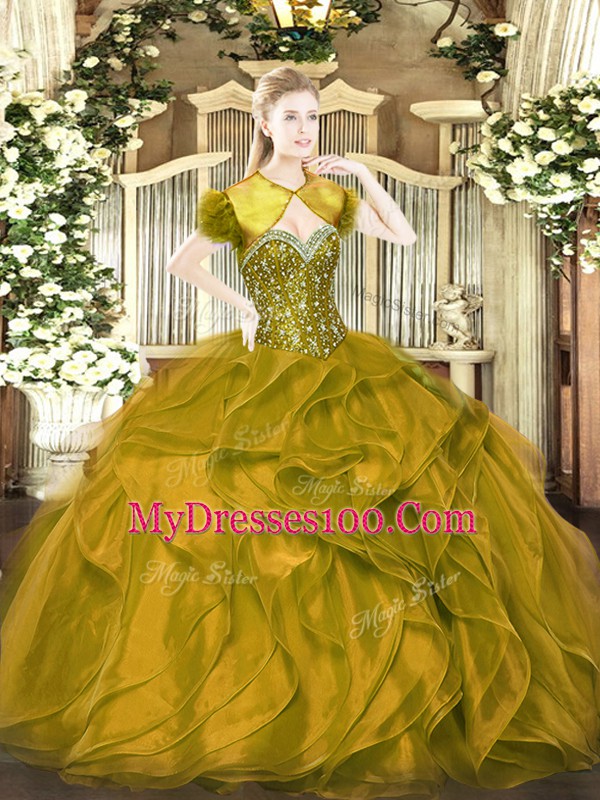 Simple Sweetheart Sleeveless Lace Up Sweet 16 Quinceanera Dress Brown Organza