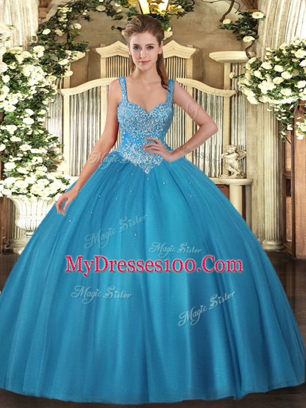 Captivating Sleeveless Floor Length Beading Lace Up Quince Ball Gowns with Teal