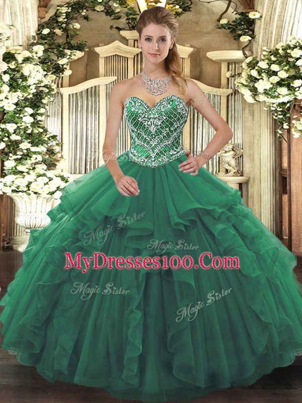 Fitting Floor Length Ball Gowns Sleeveless Green 15th Birthday Dress Lace Up
